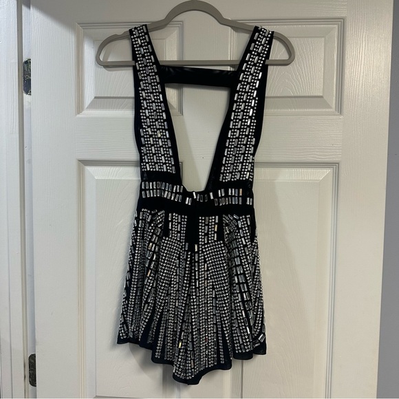 AKIRA Black and Silver Embellished Rhinestone Romper NWT - Picture 5 of 5